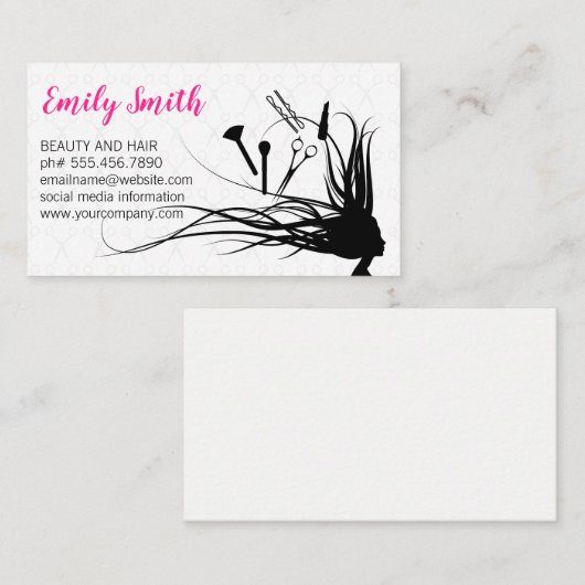 Haar en make-up tools visitekaartje (Voorkant / Achterkant)