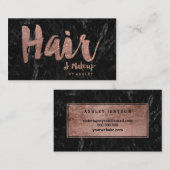 Haar- en make-upgoudtypografie zwarte marmer visitekaartje (Voorkant / Achterkant)