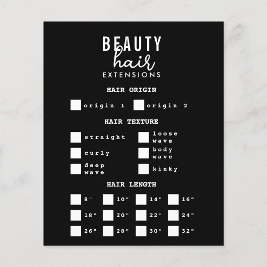 Haar Extensions Wig Bestelformulier Haar Branding Flyer (Achterkant)