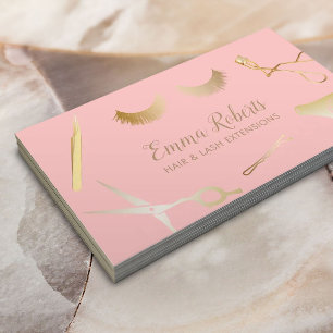 Haar & Eyelash Extensions Salon Blush Pink & Gold Visitekaartje