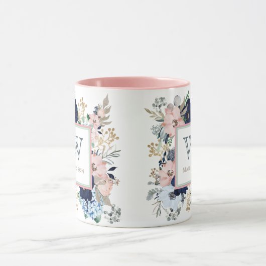 Haar favoriete Blue & Pink Rose Monogram Mok (Midden)