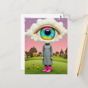 Haar hoofd in de wolken surrealistische kunst briefkaart