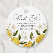 Haar hoofd squeeze gele citrus bruiloft feest bedankjes labels (Voorkant)