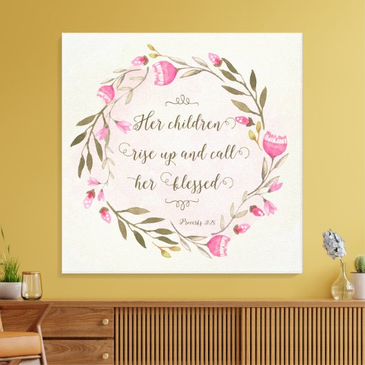 Haar kinderen staan op en noemen haar ontdaan canvas afdruk (Insitu (Woonkamer))