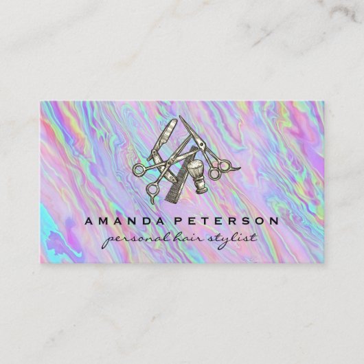 Haar Knip Gereedschap | Iridescente Achtergrond Visitekaartje (Voorkant)