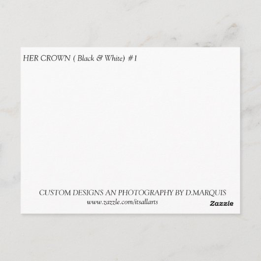 HAAR KROON (ZWART EN WIT) #2 BRIEFKAART (Achterkant)