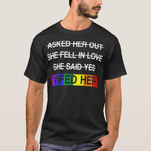 Haar LGBTQ Romantic Lesbian Couples Weddenschap D T-shirt
