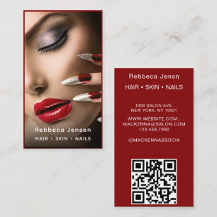 Haar Make-up Artiest Modern Zwart & Rood QR Code Visitekaartje