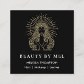 Haar Make-up Nagels Lashes Tarot Goddess Zwart Wit Vierkante Visitekaartje (Voorkant)