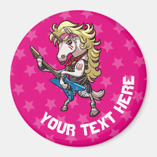 Haar Metal Glam Unicorn met Star Guitar Cartoon Magneet