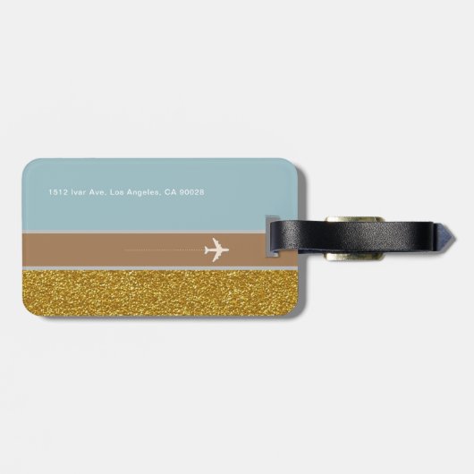 Haar moderne chique reizen goud / blauw bagagelabel (Achterkant horizontaal)