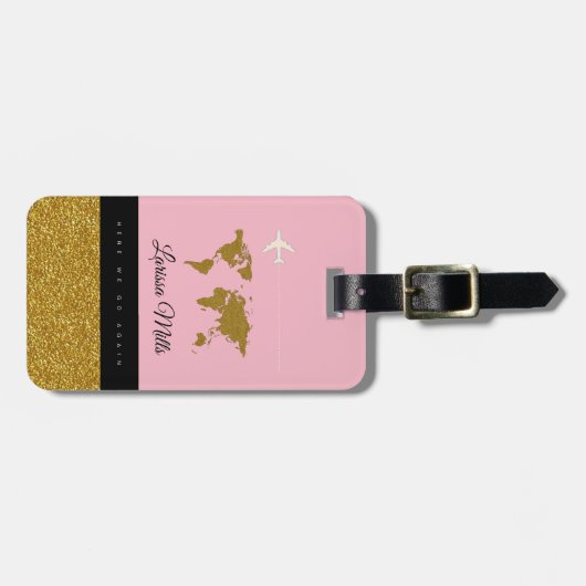 Haar moderne chique reizen roze bagagelabel (Voorkant horizontaal)