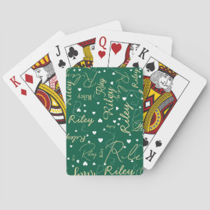 Haar Naam en Initiaal met Harten groen Pokerkaarten