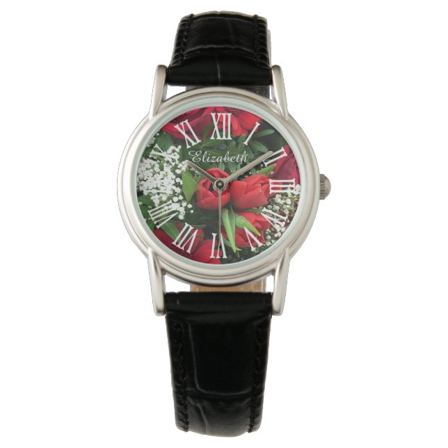 Haar naam en romantische Floral Horloge (Voorkant)