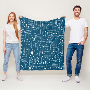 Haar naam & harten Ocean-Blue romantisch Fleece Deken