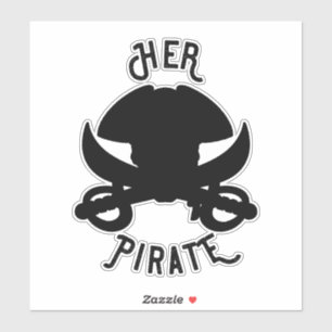 Haar Pirate  Crossbones Skull & Sword Black Sticker