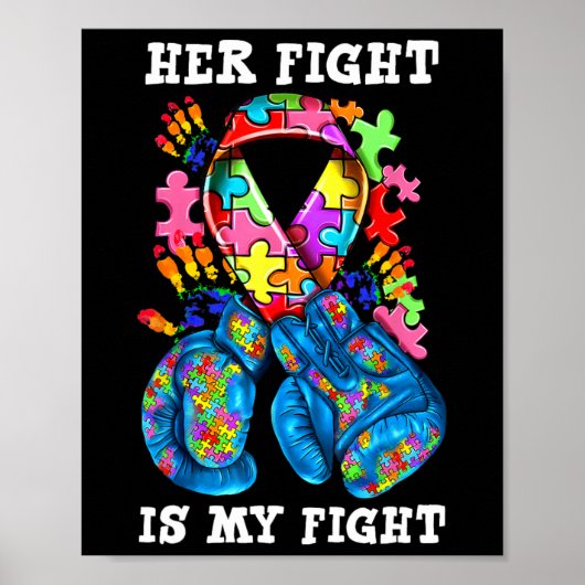 Haar strijd is mijn strijd Autisme Bewustzijn Boks Poster (Voorkant)