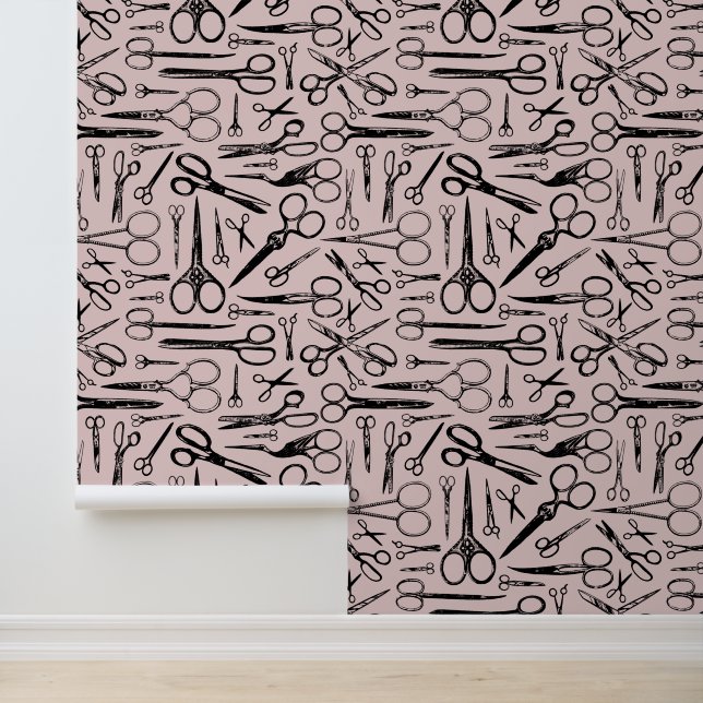 Haar Stylist Barber  Schaar Patroon Roze Behang (Applicatie)