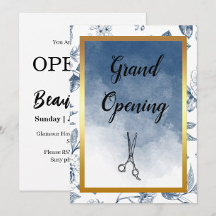 Haar Stylist  Blauw Bloemen Salon Opening Kaart