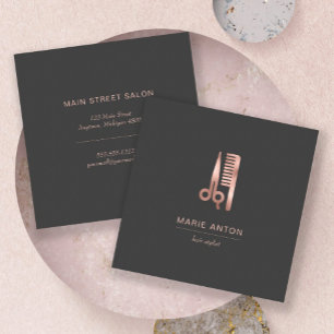 Haar Stylist Chique Roos Gouden Schaar Kam Grijs Vierkante Visitekaartje