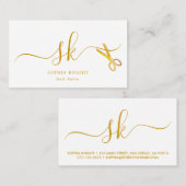 Haar Stylist Custom Goud Script Schaar Monogram Visitekaartje (Voorkant / Achterkant)