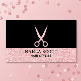 Haar Stylist Glitter Schaar Roze Modern Chique Visitekaartje