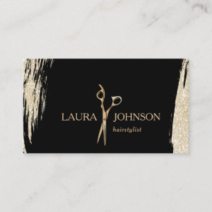 Haar Stylist Gold Glitter Splatter Scissors Visitekaartje