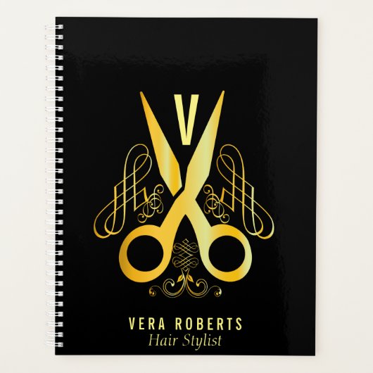Haar Stylist Gold Scissor & Beauty Salon design Planner (Voorkant)