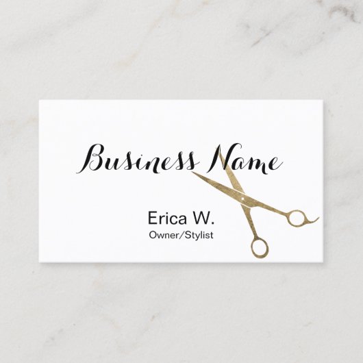 Haar Stylist Gold Scissor Elegant Custom Photo Visitekaartje (Voorkant)