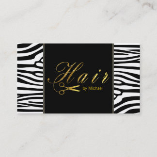 Haar Stylist Gold Scissors Script Modern Zebra Visitekaartje