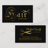 Haar Stylist Gold Scissors Script Salon #11 Visitekaartje (Voorkant / Achterkant)