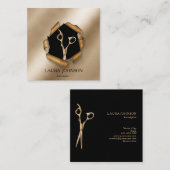 Haar Stylist Gouden Glitter Schaar Vierkante Visitekaartje (Voorkant / Achterkant)