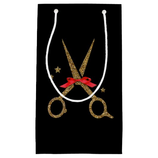 HAAR stylist gouden glitterschaar cadeautas (Voorkant)