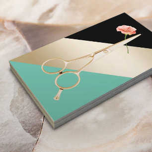 Haar Stylist Gouden Schaar & Bloem Moderne Strepen Visitekaartje