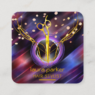 Haar Stylist Gouden Schaar Paarse Maan Salon Vierkante Visitekaartje