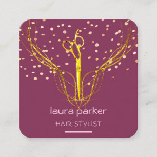 Haar Stylist Gouden Schaar Roze Elegant Salon Vierkante Visitekaartje
