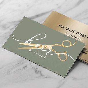 Haar Stylist Gouden Schaar Sage Groene Beauty Salo Visitekaartje