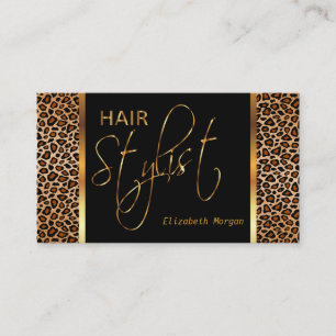 Haar Stylist in een Golden Brown Leopard print Visitekaartje