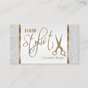 Haar Stylist in een Witte Glitter en Gold Visitekaartje