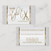 Haar Stylist in een Witte Glitter en Gold Visitekaartje (Voorkant / Achterkant)