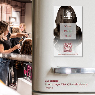 Haar Stylist Logo QR-code Telefoon Promotie Magnetisch Visitekaartje
