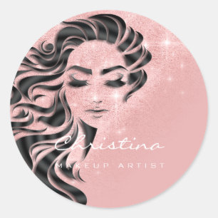 Haar Stylist Make-up Artiest Glitter Wimper Roze Ronde Sticker