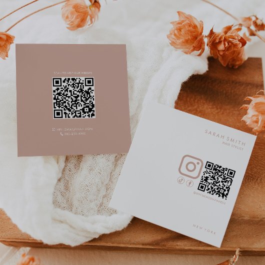 Haar Stylist Minimalist Blush Wit QR Code Vierkante Visitekaartje