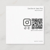 Haar Stylist Minimalist Zwart Wit QR Code Vierkante Visitekaartje (Voorkant)