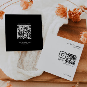 Haar Stylist Minimalist Zwart Wit QR Code Vierkante Visitekaartje
