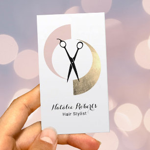 Haar Stylist Modern Gold Blush Pink Scissor Salon Visitekaartje