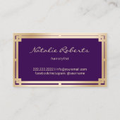 Haar Stylist Modern Paarse & Gouden Art Deco Salon Visitekaartje (Achterkant)