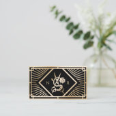 Haar Stylist Moderne Art Deco Zwart & Goud Salon Visitekaartje (Staand voorkant)
