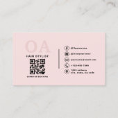 Haar Stylist QR Code Monogram Blush Pink Visitekaartje (Achterkant)