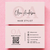 Haar Stylist QR Code Monogram Blush Pink Visitekaartje